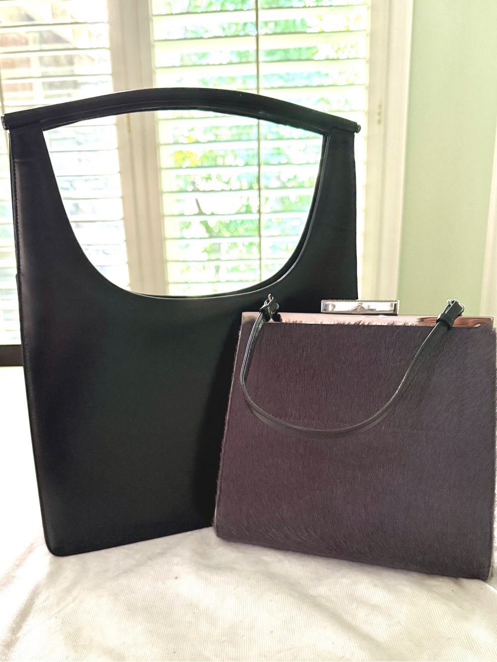Tanner Krolle black leather handbag with insert